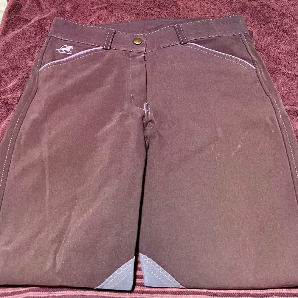 Women's Brown Smart Pak knee patch breeches with lavender Details